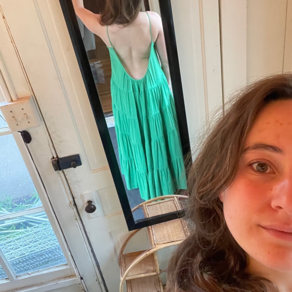 Kalita Tiered Cotton Handmade Green Maxi Dress with Spaghetti Straps + Low Back - Picture 7 of 10